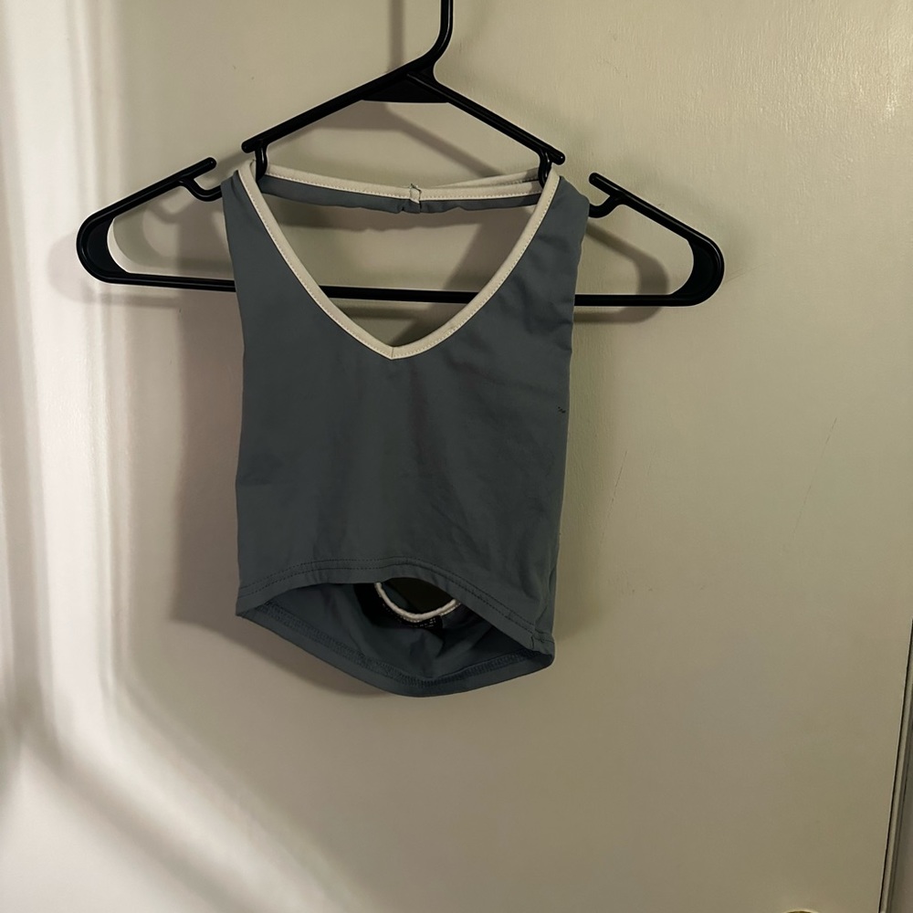 Blue and white halter top